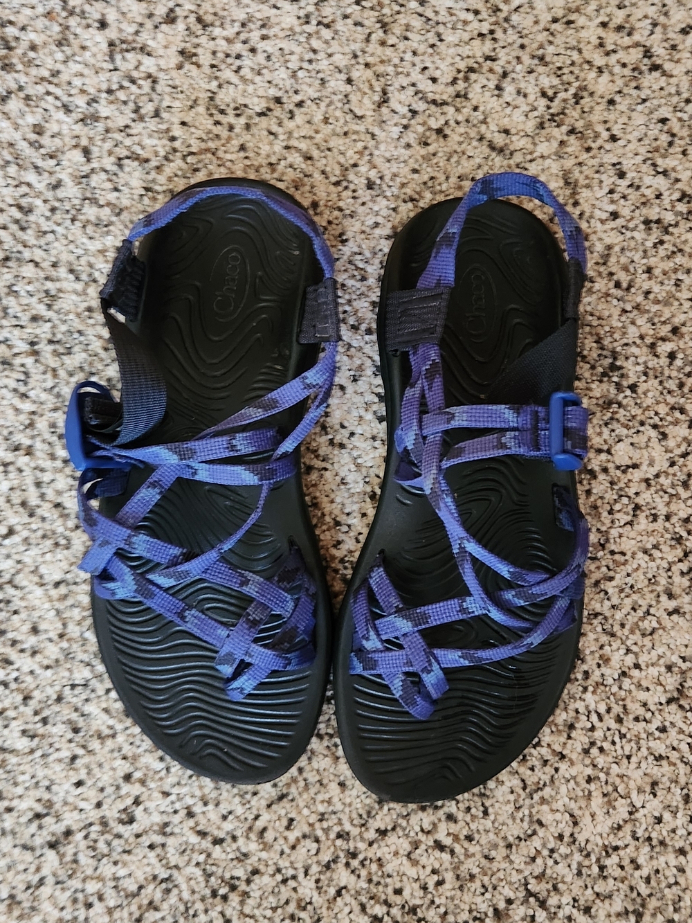 Chaco Black Footbed Purple-Blue Strappy Outdoor Sandals